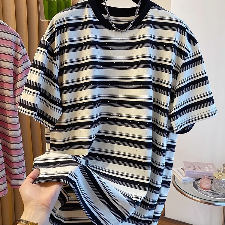 Summer Clothing Outlet - Unisex Pure Cotton Striped Short Sleeve