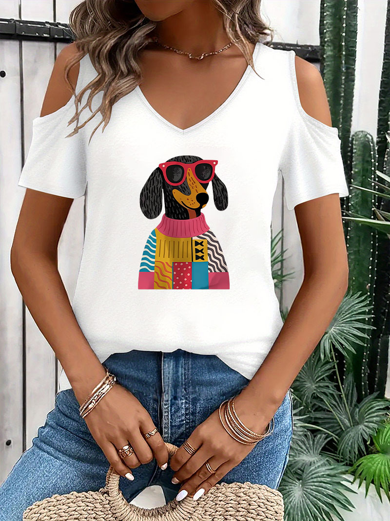 Summer Clothing Drop - Hip Hop V-Neck Dachshund Dog Print