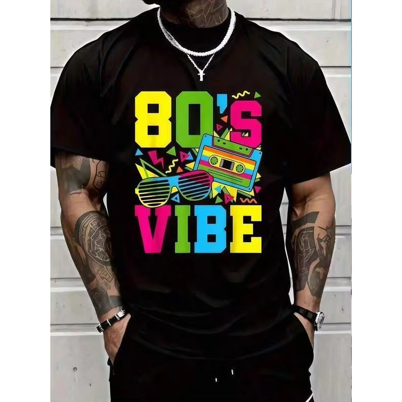 Summer Clothing Vibes - 1pc Retro 80s Vibe Print Black