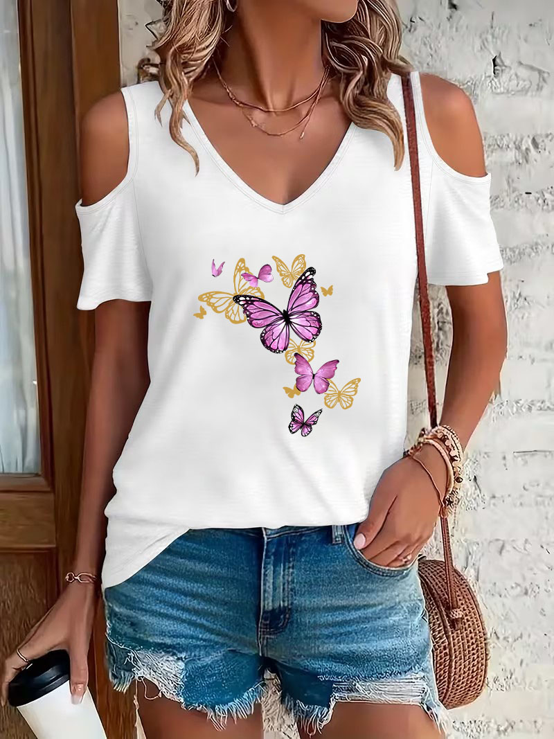 Summer Clothing Drop - Trendy Butterfly Print T-shirt Gothic Graphic
