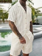 Men Crochet Knit 2 Piece Set L - Summer Clothing Essentials 评论和价格