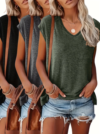 3-Pack of Solid Color V-Neck C - Summer Clothing Drop 评论和价格