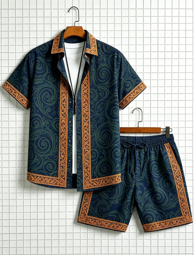 Men's ethnic border printed sh - Summer Clothing Essentials 评论和价格