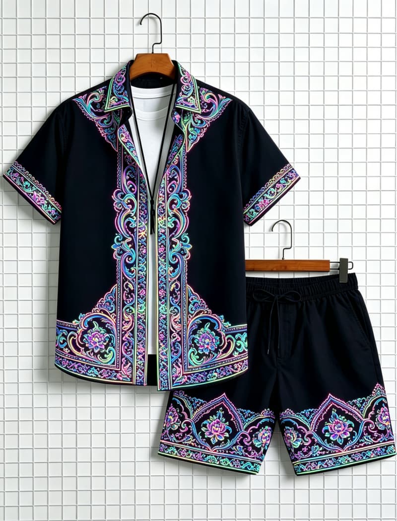 Men's ethnic border printed sh - Summer Clothing Essentials 评论和价格